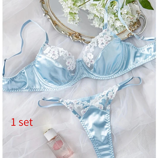 Fairy Lingerie Seamless Slip Underwear Silk Exotic Sets Lace Embroidery Matching Outfits Fancy Onlyfans Bra Sets 섹시