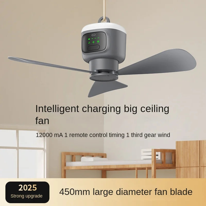 New Remote Control Mini Ceiling Fan USB Wireless Cooling Fan 12000mAh Portable LED Night Light Camping Fan with USB Ceiling Fan