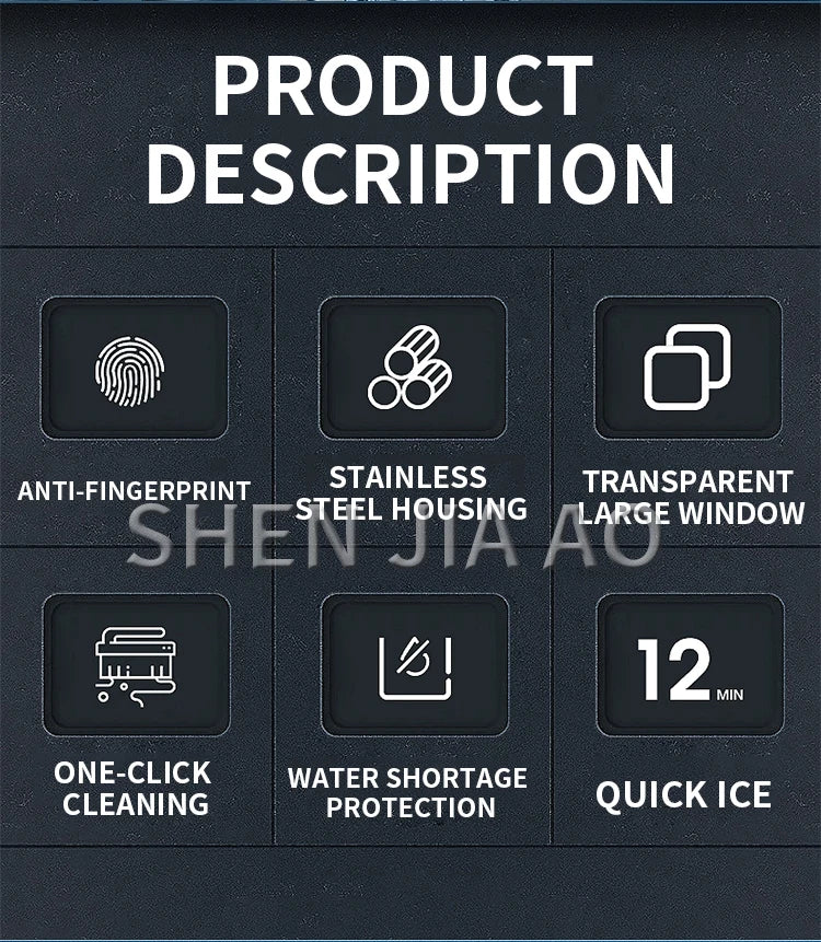 25kg/24h Automatic Electric Quick Ice Maker Commercial Household Milk Tea Shop Bar Desktop Portable Ice Cube Making