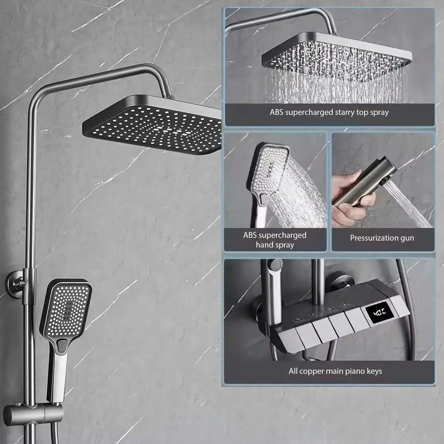 Neuer Hochdruck-Duschkopf mit wassersparendem Filter, 4 Modi, Handbrause mit einem Knopf, Badezimmer-Zubehör-Set by Golden Bridge Store