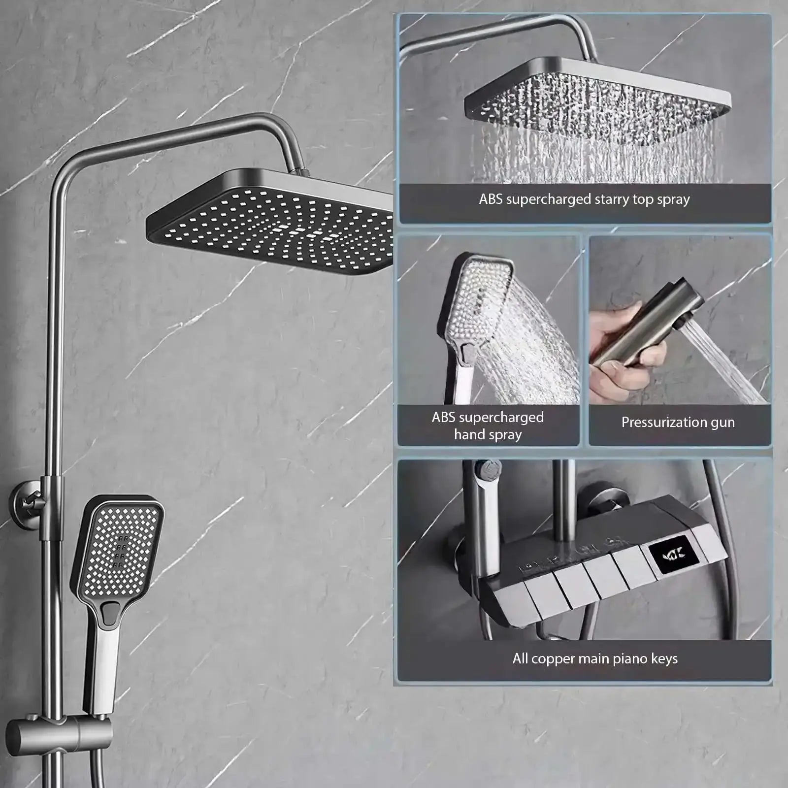 Neuer Hochdruck-Duschkopf mit wassersparendem Filter, 4 Modi, Handbrause mit einem Knopf, Badezimmer-Zubehör-Set by Golden Bridge Store