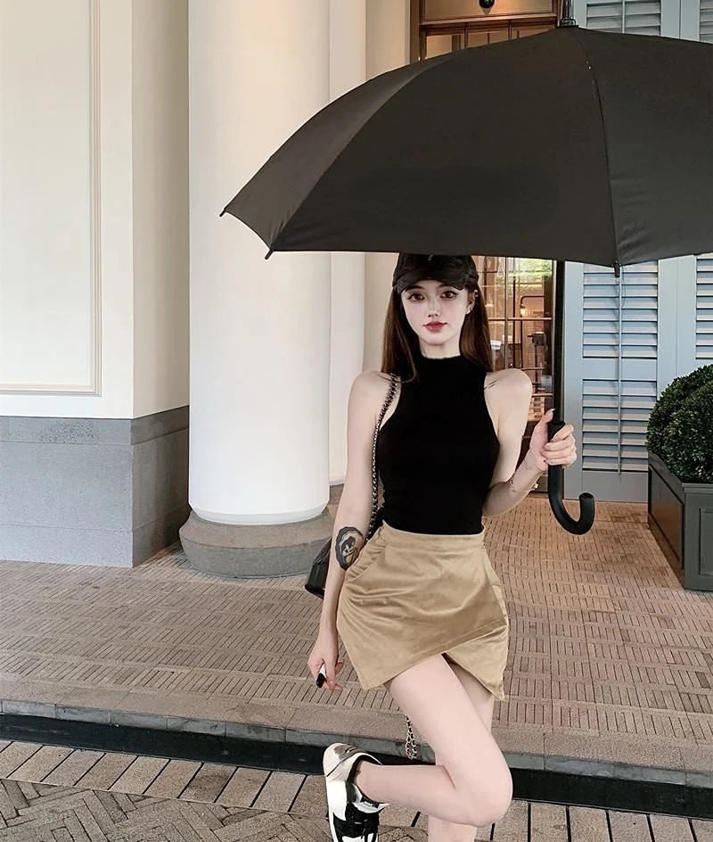 Sexy Tank Top Solid Halter Crop Tops Women Summer Camis Turtleneck Camisole Fashion Casual Tube Female Sleeveless Cropped Vest