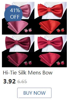 Hi-Tie Silk Mens Bow Tie Pocket Square Cufflinks Set Peach Pink Salmon Pre-tied Butterfly Knot Bowtie for Male Wedding Business