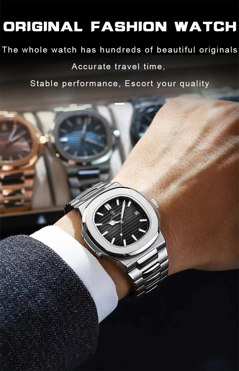 POEDAGAR Luxury Watch 2024 New Business Waterproof Male Clock Luminous Date Stainless Steel Square Quartz Men Watch reloj hombre