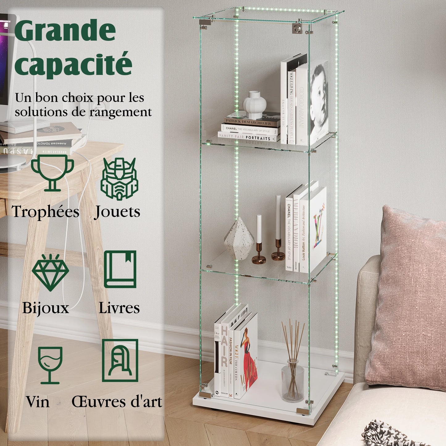 Anajqaqia Glasvitrine 123,3×39,8×35 cm LED-Beleuchtung 1 Tür