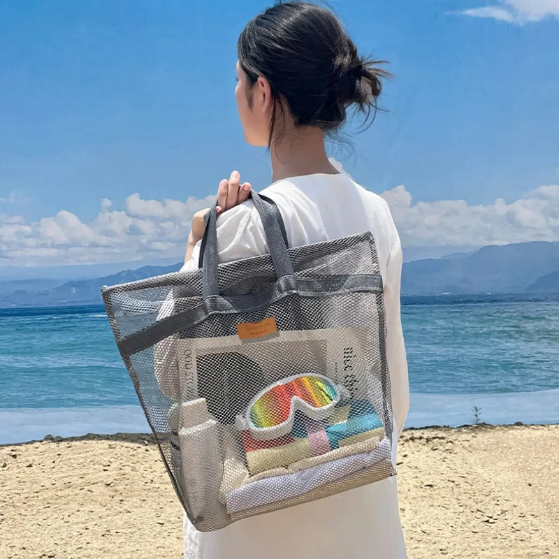 Beach Storage Bag Large Handheld Single Shoulder Swimming Pouch Large Capacity With Inner Network Folding Organizer Package