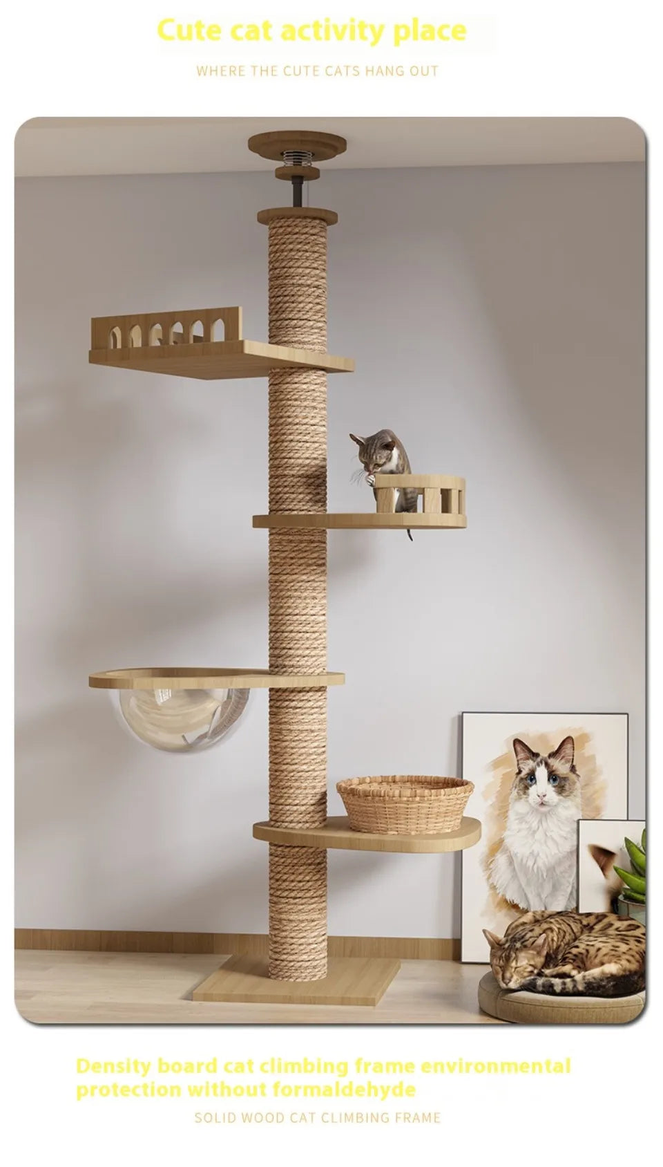 Katzen Zubehör Holz Katzen Baumhaus Katzen Spielzeug Kätzchen Klettern Kratzturm Multifunktion Haustier Möbel Katzen Klettergerüst
