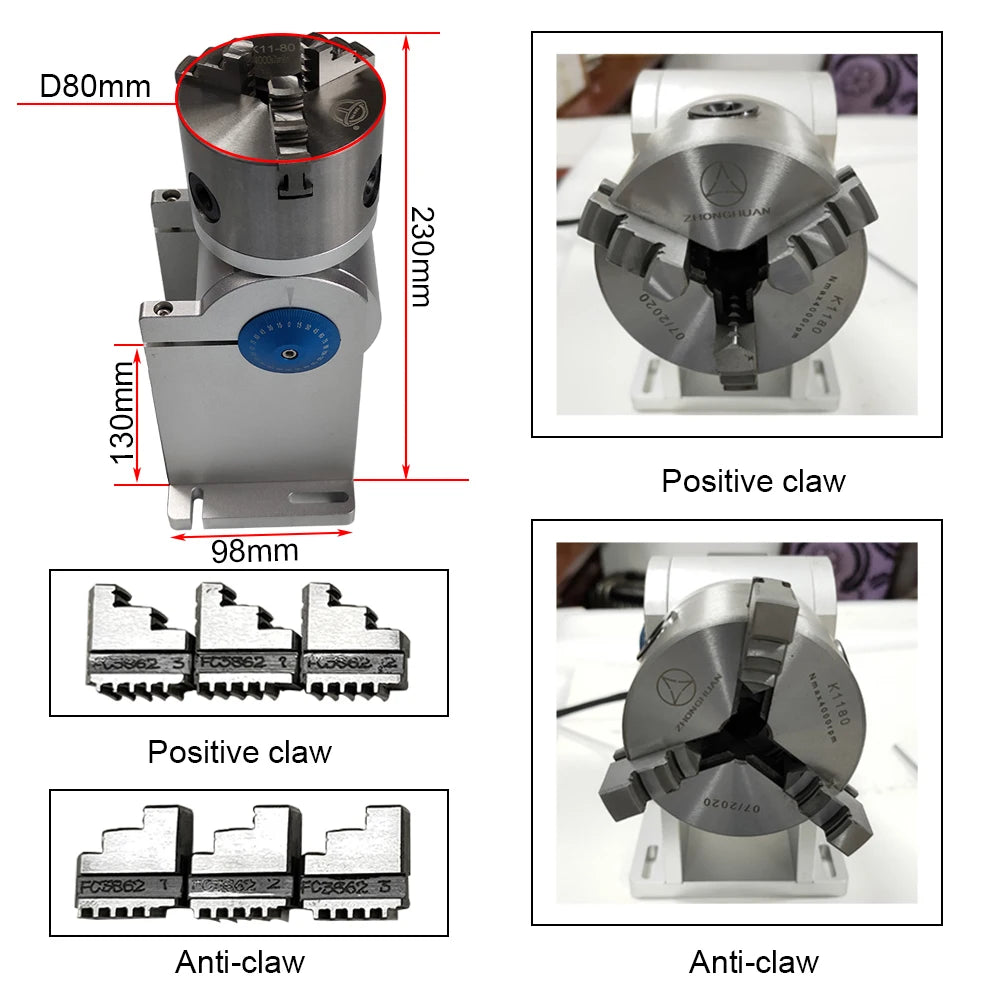 DIGRAY Rotary Befestigung RA-D80A Rotary Gerät mit Drei Chuck +DM5042 Treiber für UV CO2 & Faser Laser Markierung Maschine