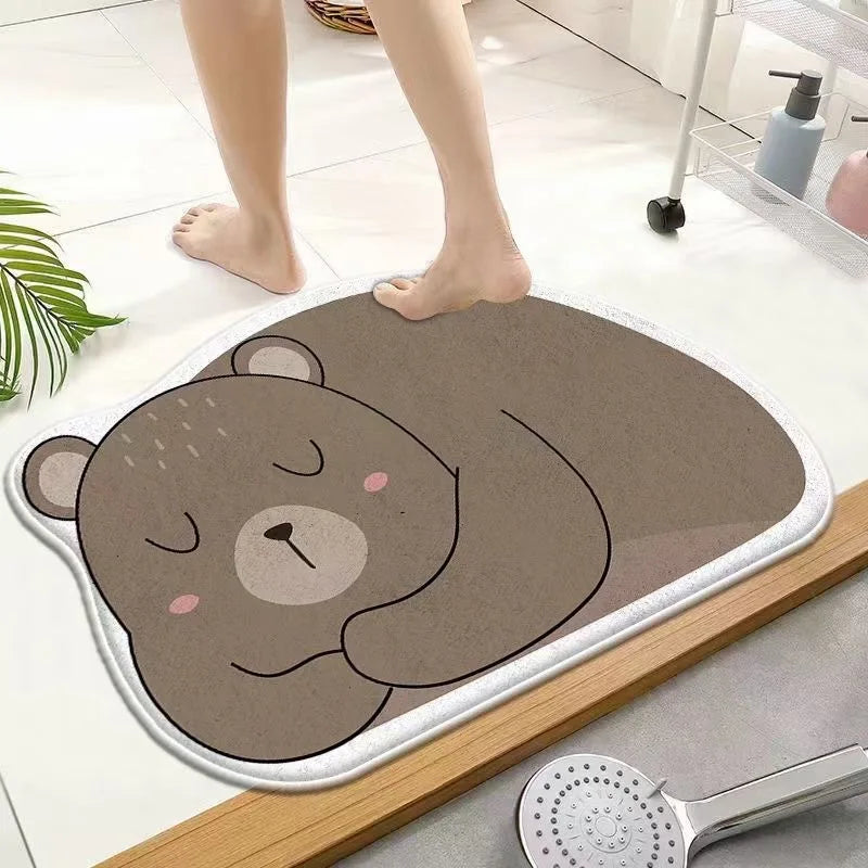 Panda Cartoon Dog Pattern Soft Cushion Bath Mat Quick Dry Super Absorbent Non-slip Bathroom Rug Diatom Mud Carpets Waterproof