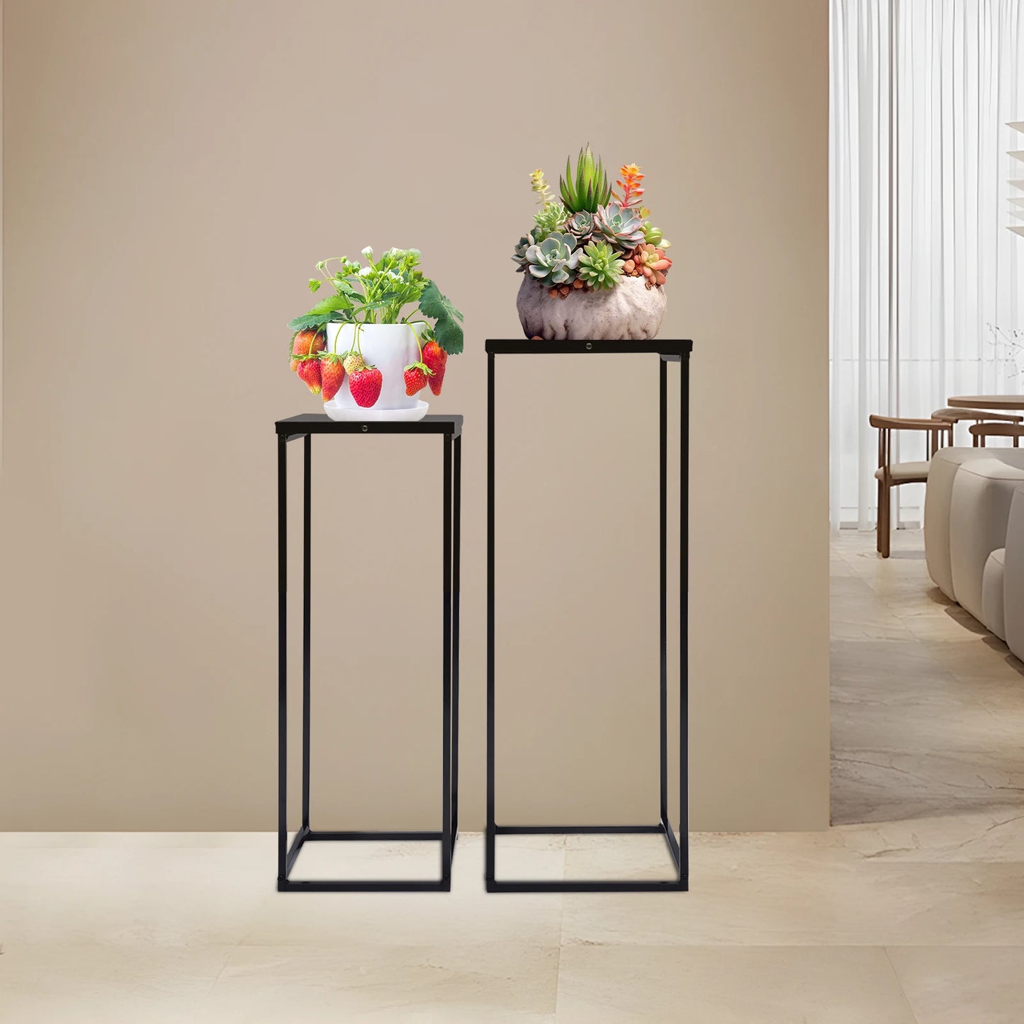 Bymaocar Pflanzenständer-Set 70/60 cm Metall Tragfähigkeit 4-5 kg