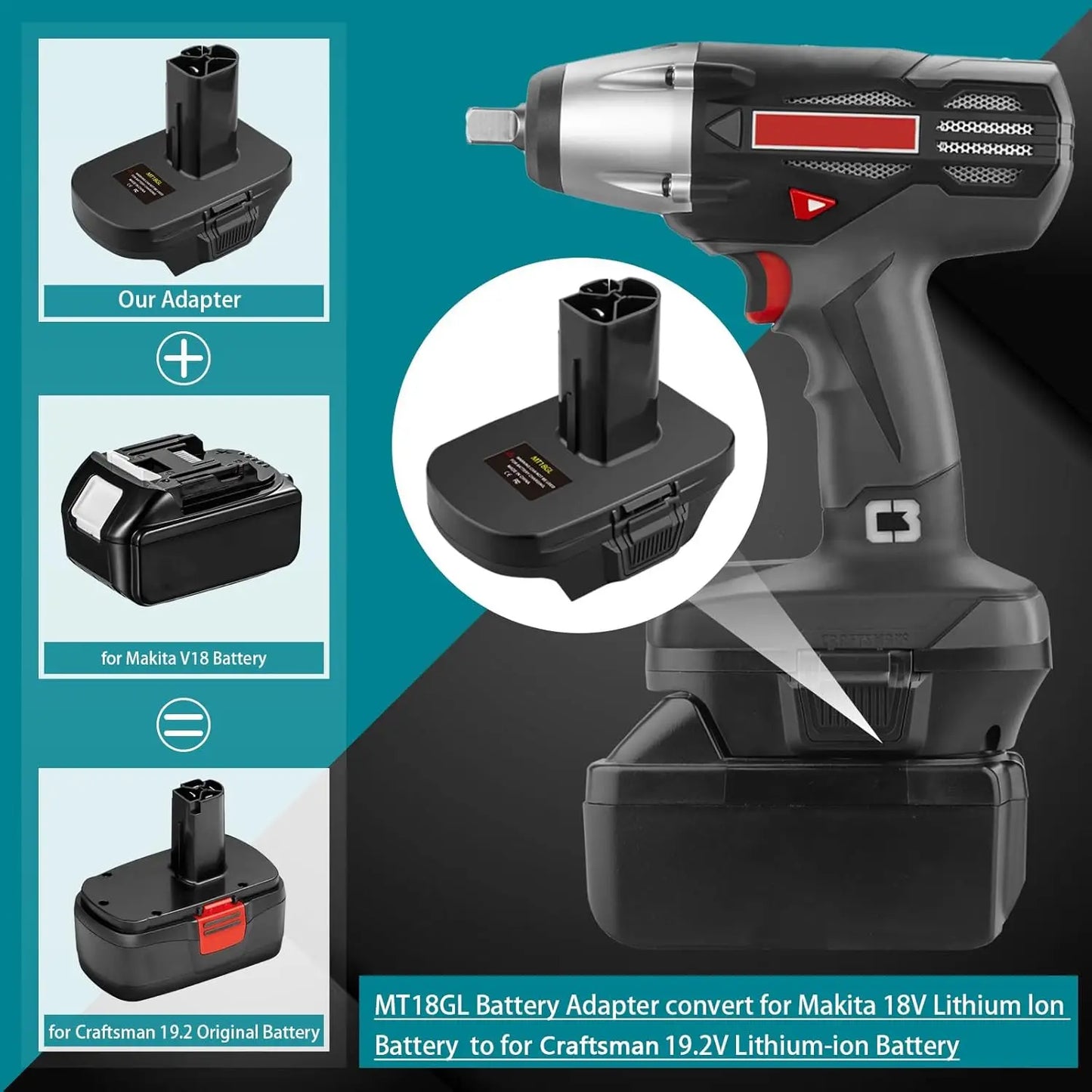 MT18GL Converter Battery Adapter for Makita 18V Li-ion Battery Convert to for Craftsman 19.2 Volt Battery Power tools Drill
