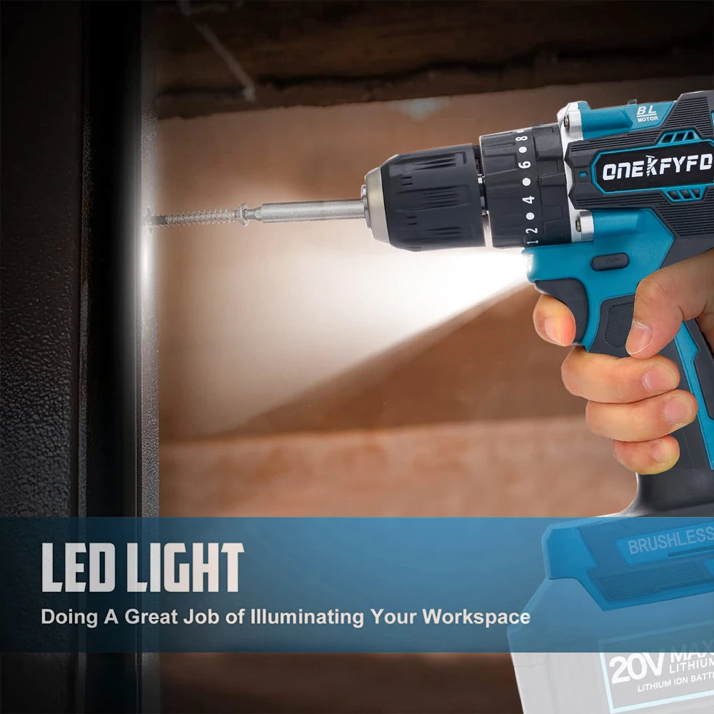 Schlagbohrmaschine 2025: 3 in 1 Brushless Cordless Electric Impact Drill Hammer - 10mm 20+2 Torque Electric Screwdriver Tools Makita 18V (No Battery) Collection