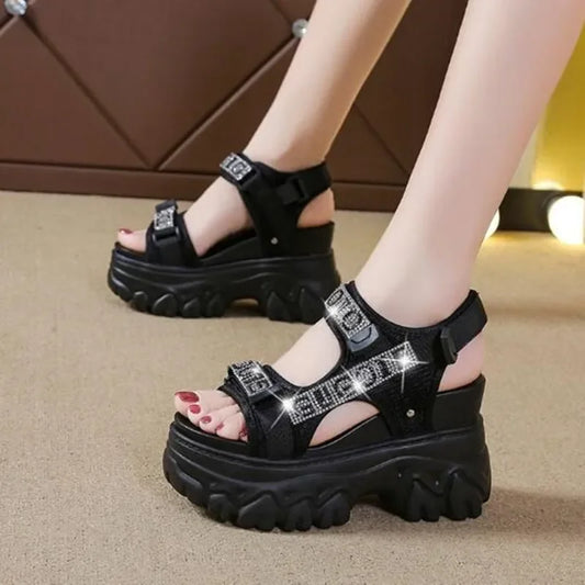 Elegant Female Shoes 2025 Summer Luxury Women Sandals Thick Sole Cake Shoes With Elevated Slope Heels Roman Shoes Woman Sneakers