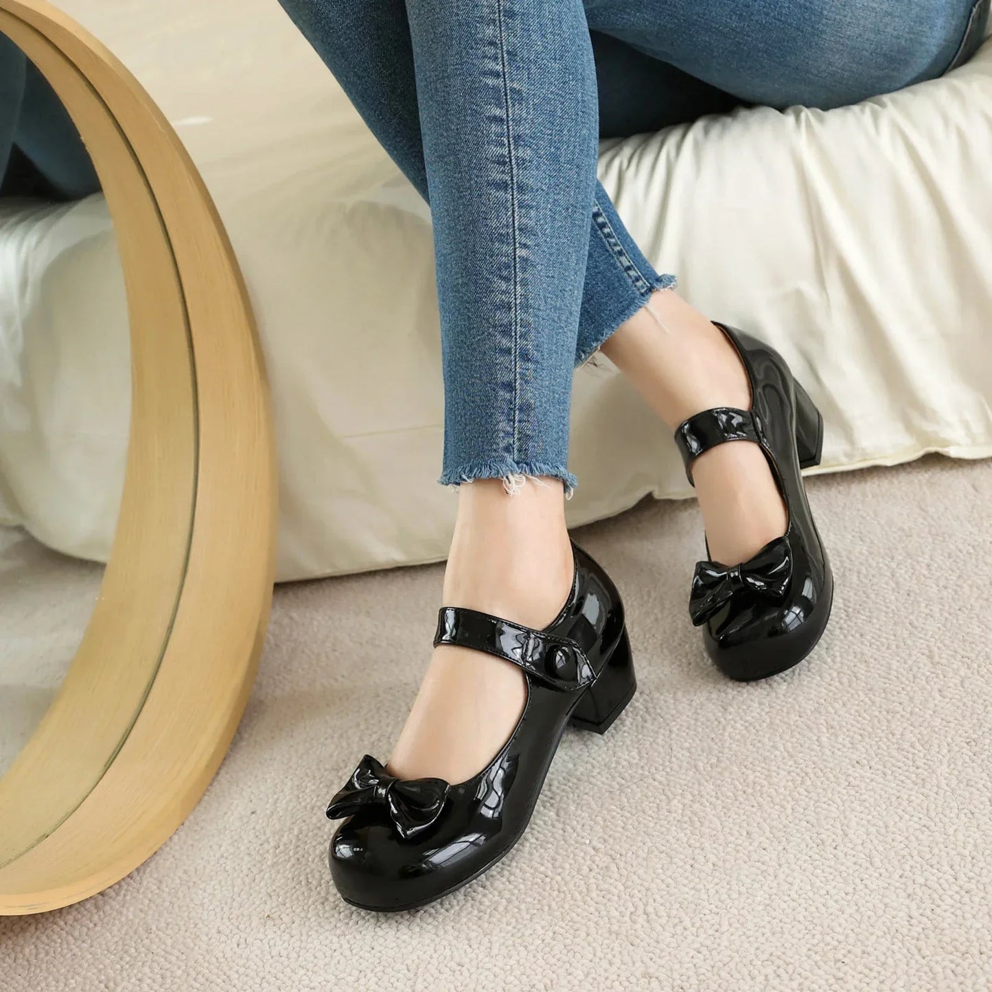 Frühling Mädchen Mary Jane Niedrige Absätze 2025 - Damen Schleife Party Platform Schuhe - Cosplay Lolita Schwarz Weiß Rot