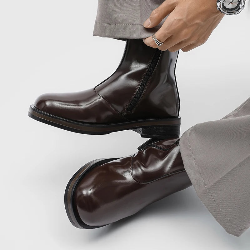 Ghete Chelsea din piele naturală YEISNDOOCN - Pantofi confortabili de zi cu zi, mărimea 42, cu toc plat