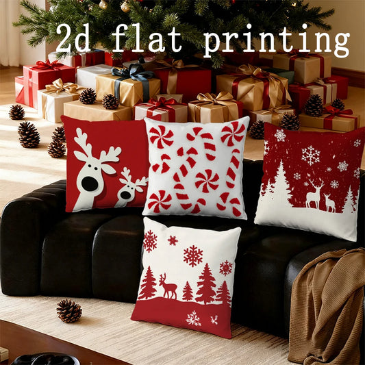 Home Decor Christmas Red & White Pillow Covers Suitable For Sofa Bedroom Car Pillow Cover Cushion Rectangular Back Cushion