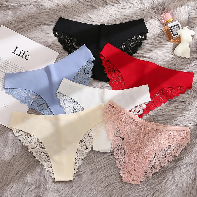 TrowBridge 3PCS Women's Panties Set Sweet Lace Underwear Soft Silk Satin Lingerie French Romantic Woman Briefs Female elegant Panty