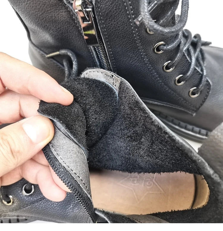 Ghete la gleznă Careaymade, piele naturală, variantă lată - mărime mare, înălțime toc 3-5 cm, căptușeală din lână