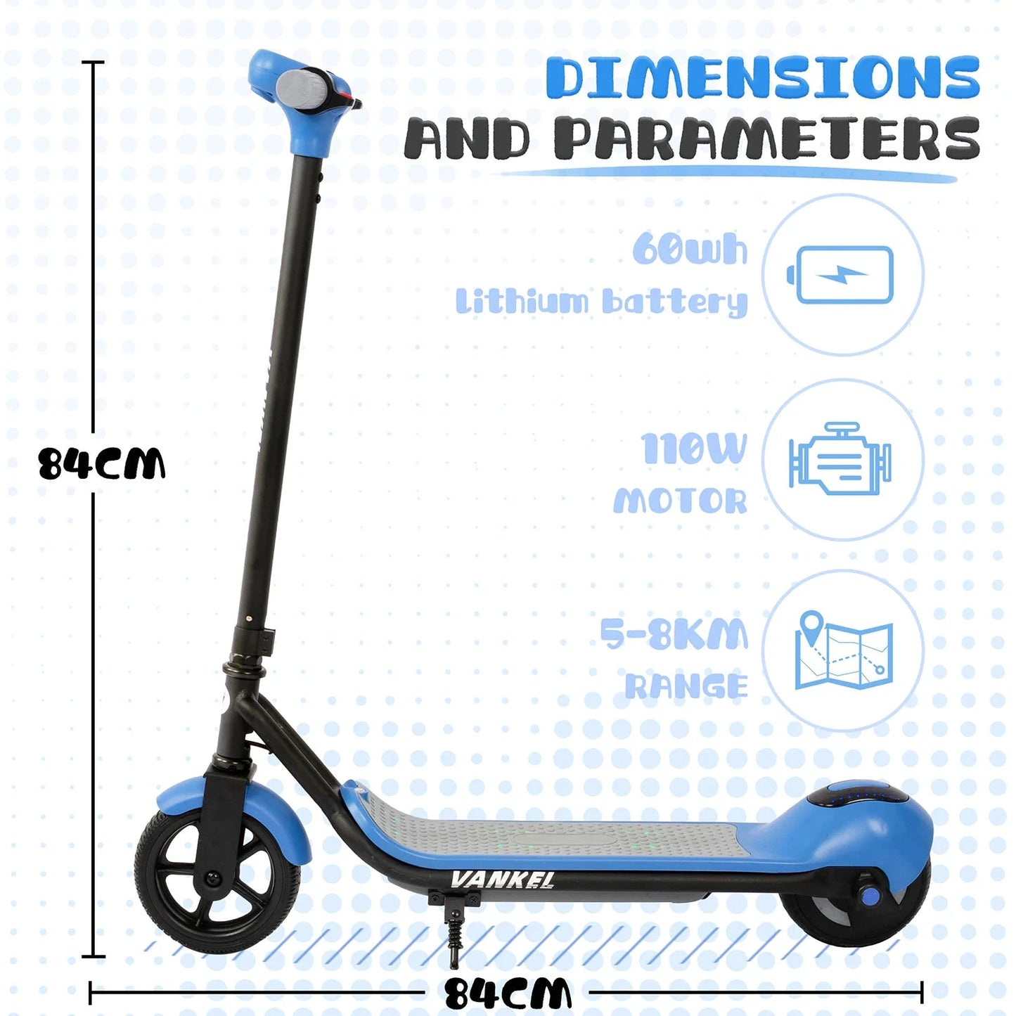 Vankel 6,5-Zoll-Elektroroller für Kinder für Jungen und Mädchen mit Bluetooth-Regenbogenlichtern, 8–10 km Reichweite, LCD-Display, Kinderroller