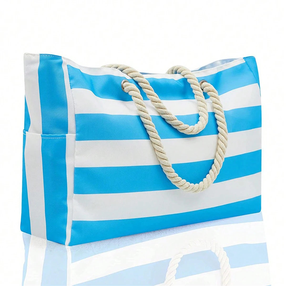 Striped Canvas Summer Beach Bag, Large Capacity Shopping Bag, Fashion Tote Bag For Travel,Ideal for Beach, Travel, & Camping