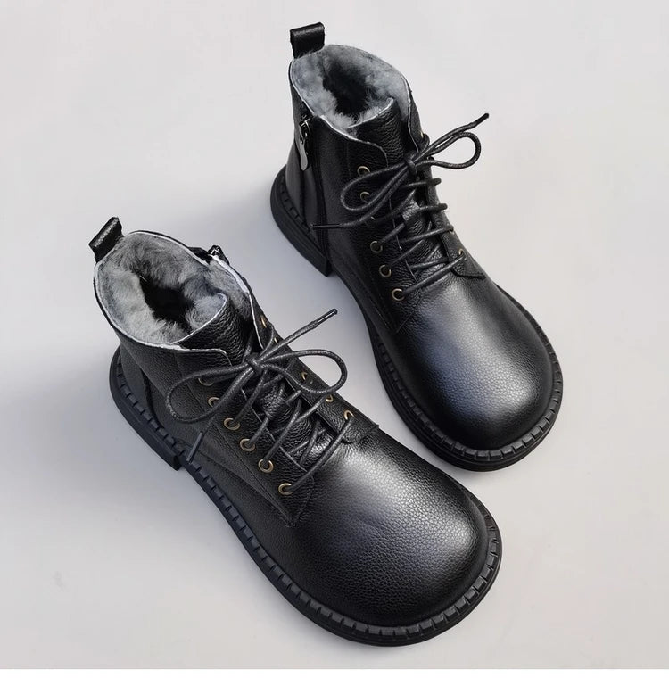 Ghete la gleznă Careaymade, piele naturală, variantă lată - mărime mare, înălțime toc 3-5 cm, căptușeală din lână