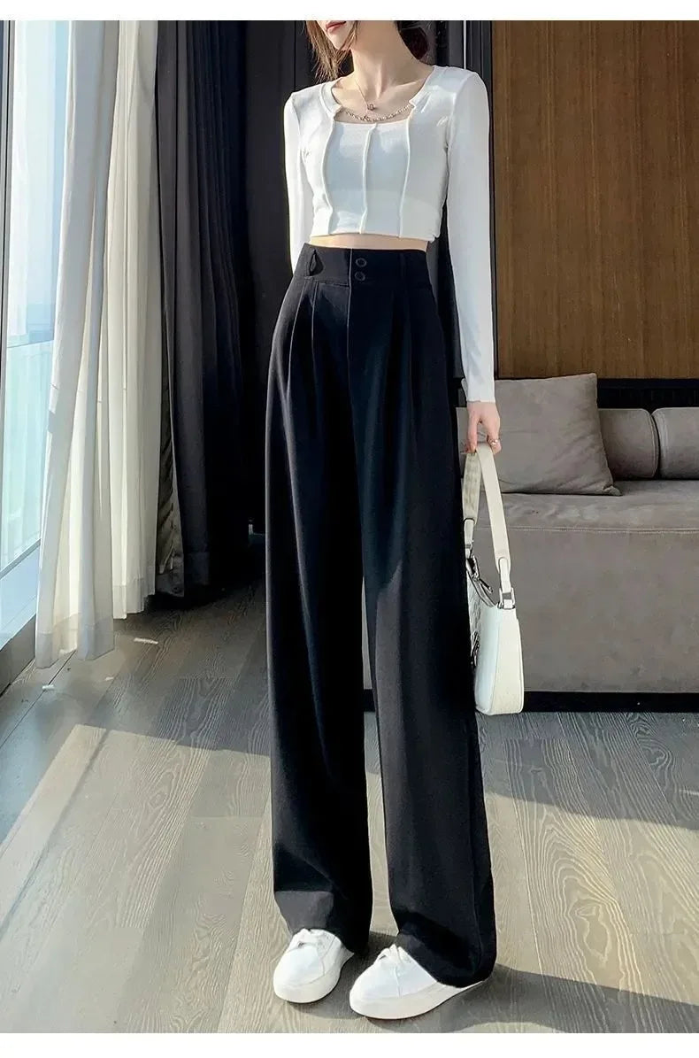 Elegante Hose Koreanischer Stil - Weite Beinlänge Schwarz