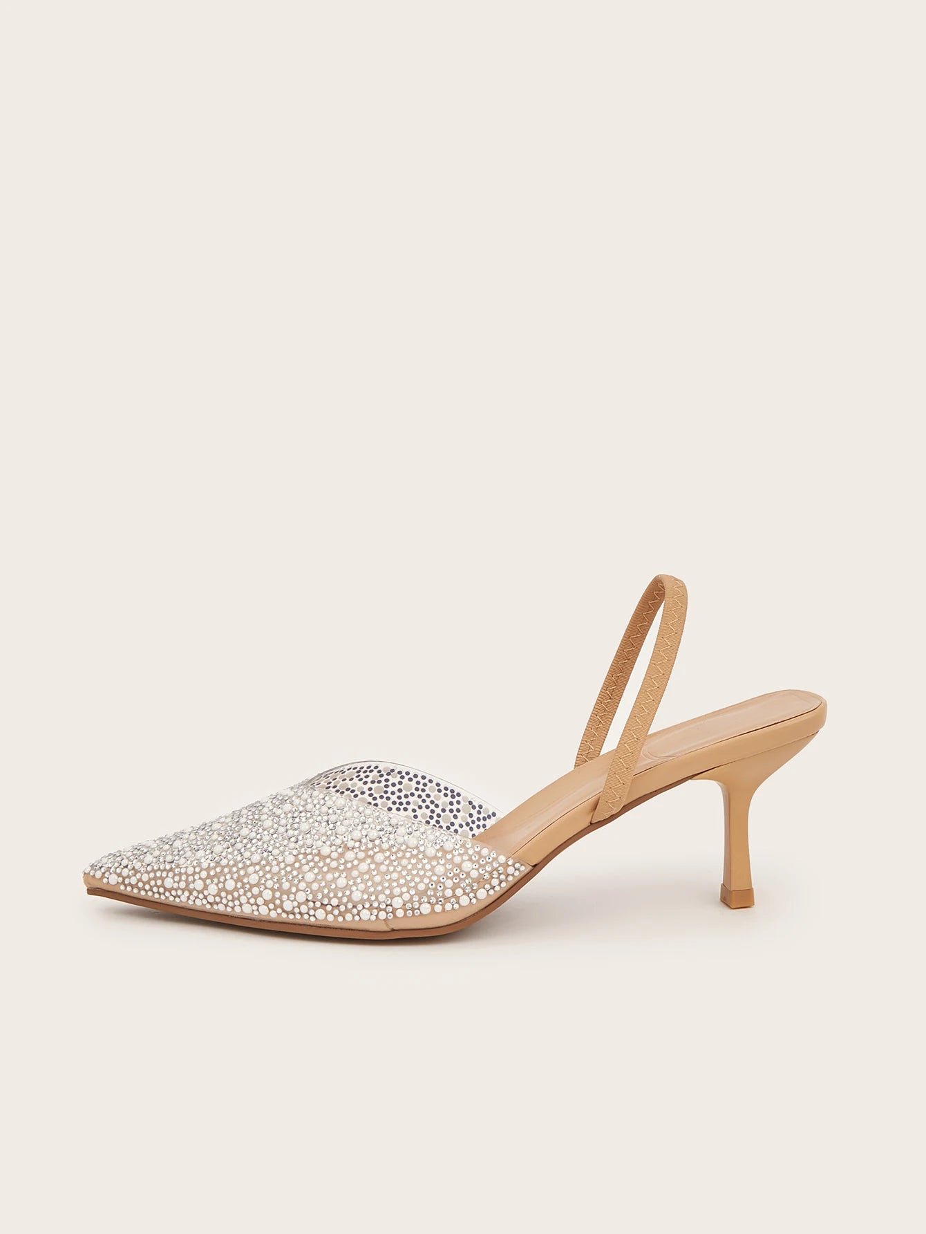 Glamorous Women's Heeled Sandals Translucent Faux Pearls Decor Slingback Stiletto Comfy Lightweight Prom Heels Summer