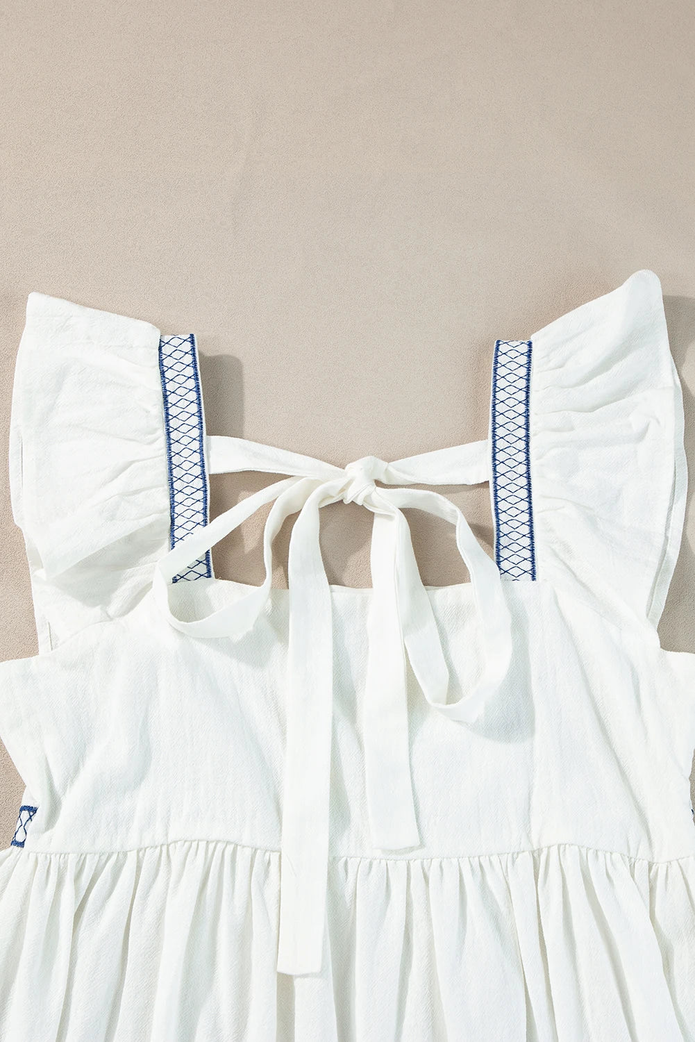White Floral Embroidered Square Neck Peplum Blouse Shirts For Women Vintage Flying sleeves Casual Summer Boho Beach Ladies Tops