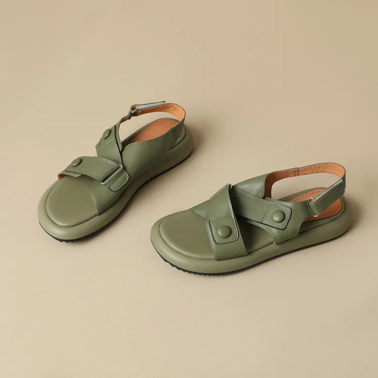 New Summer Sandals Women 2023 Fashion Platform Sandals Casual Round Toe Sandals Shoes for Women Split Leather Flat Shoes