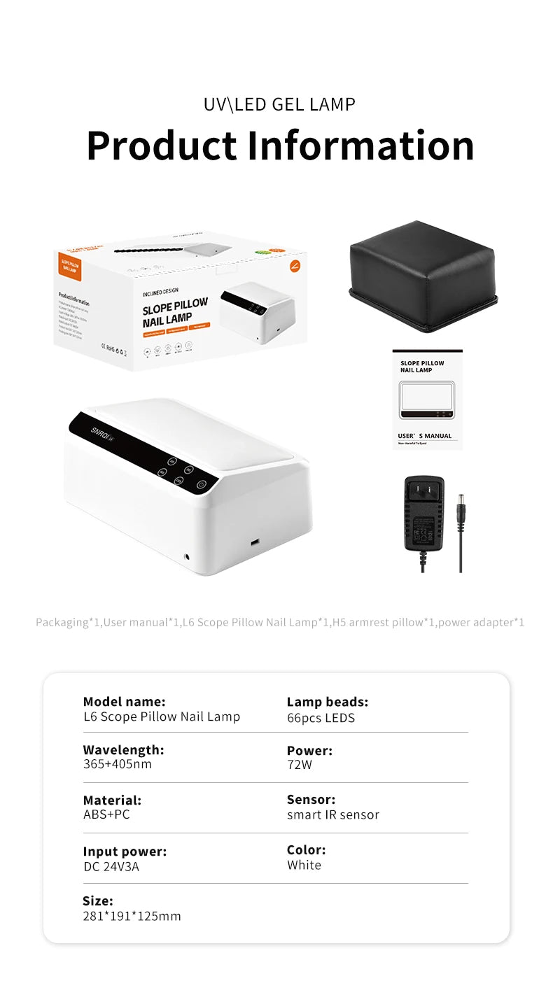 Lampă de unghii UV LED 2 în 1 cu pernă pentru braț pentru ojă gel, uscător de unghii cu lumină 72W și 4 temporizatoare pentru salon sau uz casnic