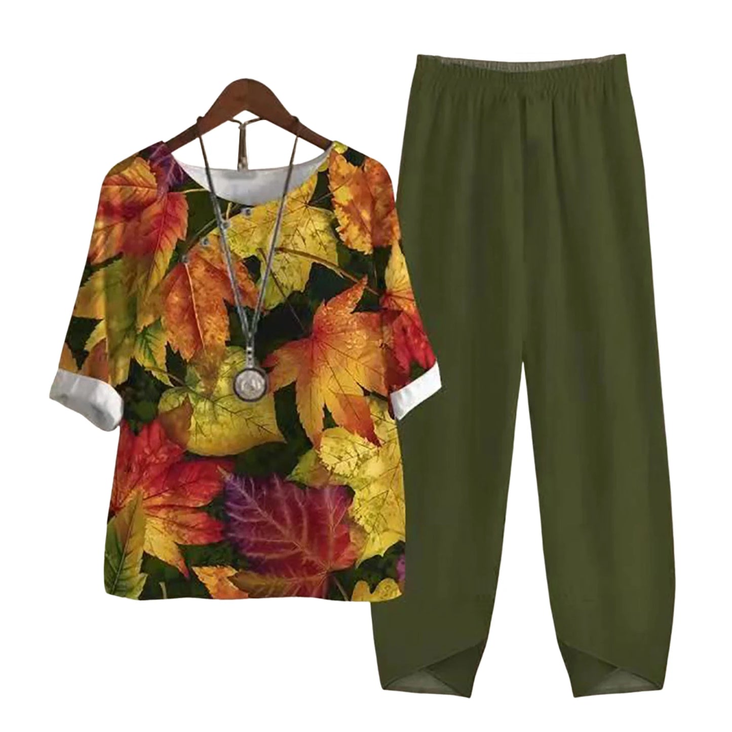 Elegant  Women Outfit Breathable Flower Pattern Blouse Trousers Half Sleeves Soft Blouse Pants Spring Clothes