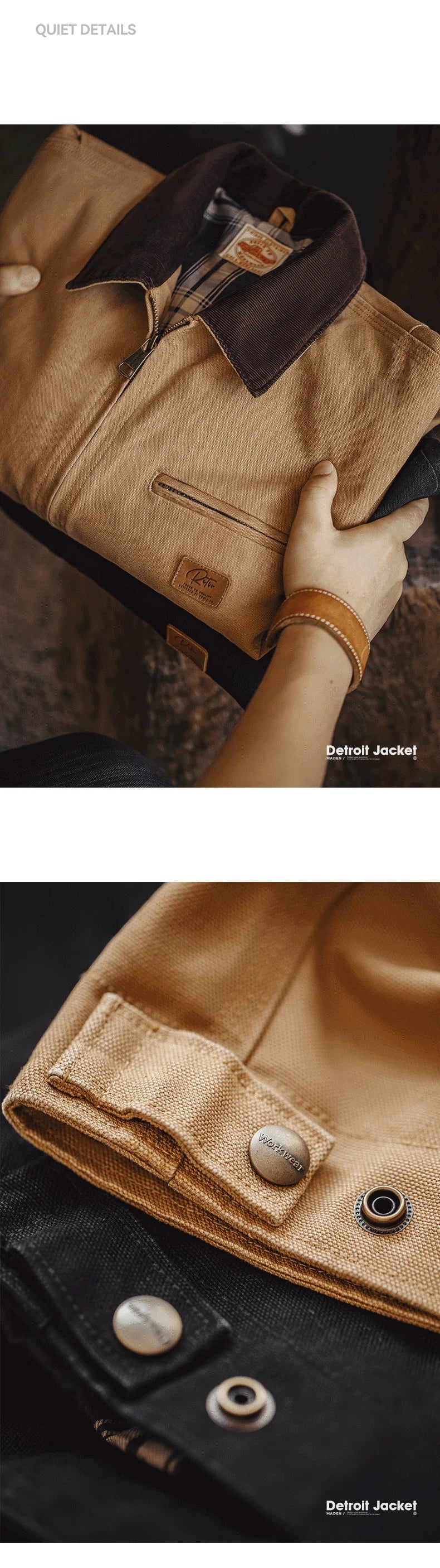 Maden J001 Retro Canvas Jacke - Reißverschluss, Baumwolle