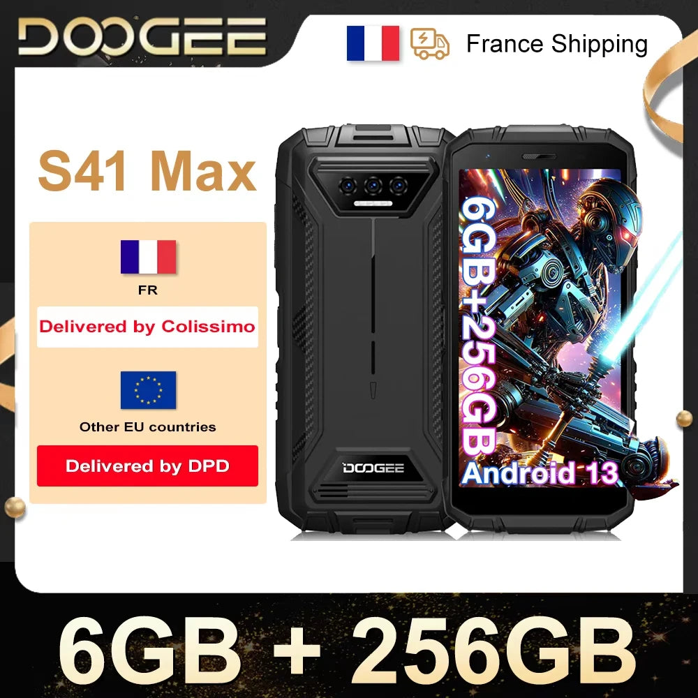 Doogee S41 Max robustes Smartphone 6GB + 256GB T606 Display HD + Batterie 6300mAh 13MP + 8MP Android 13 NFC/OTG/Dual SIM