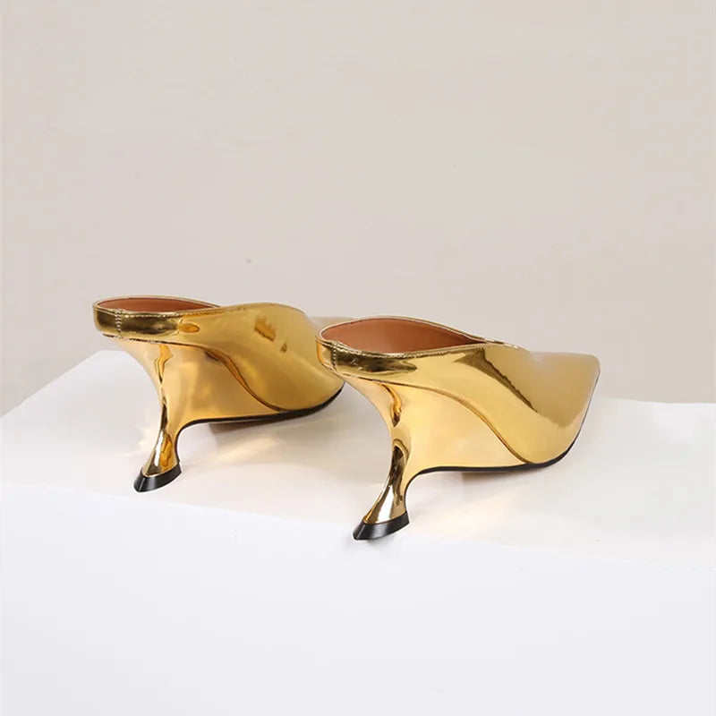 Elegant Pointed Toe Women Slippers Shoes Designer Shallow Fashion Spring Autumn Wedges High Heels Banquet Mule Zapatos De Mujer