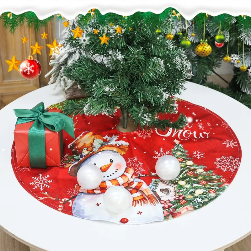 60x60CM Santa Claus Snowman Merry Christmas Tree Skirt Round Xmas Tree Rugs Skirts Household Mats Carpet Home Party Decoration