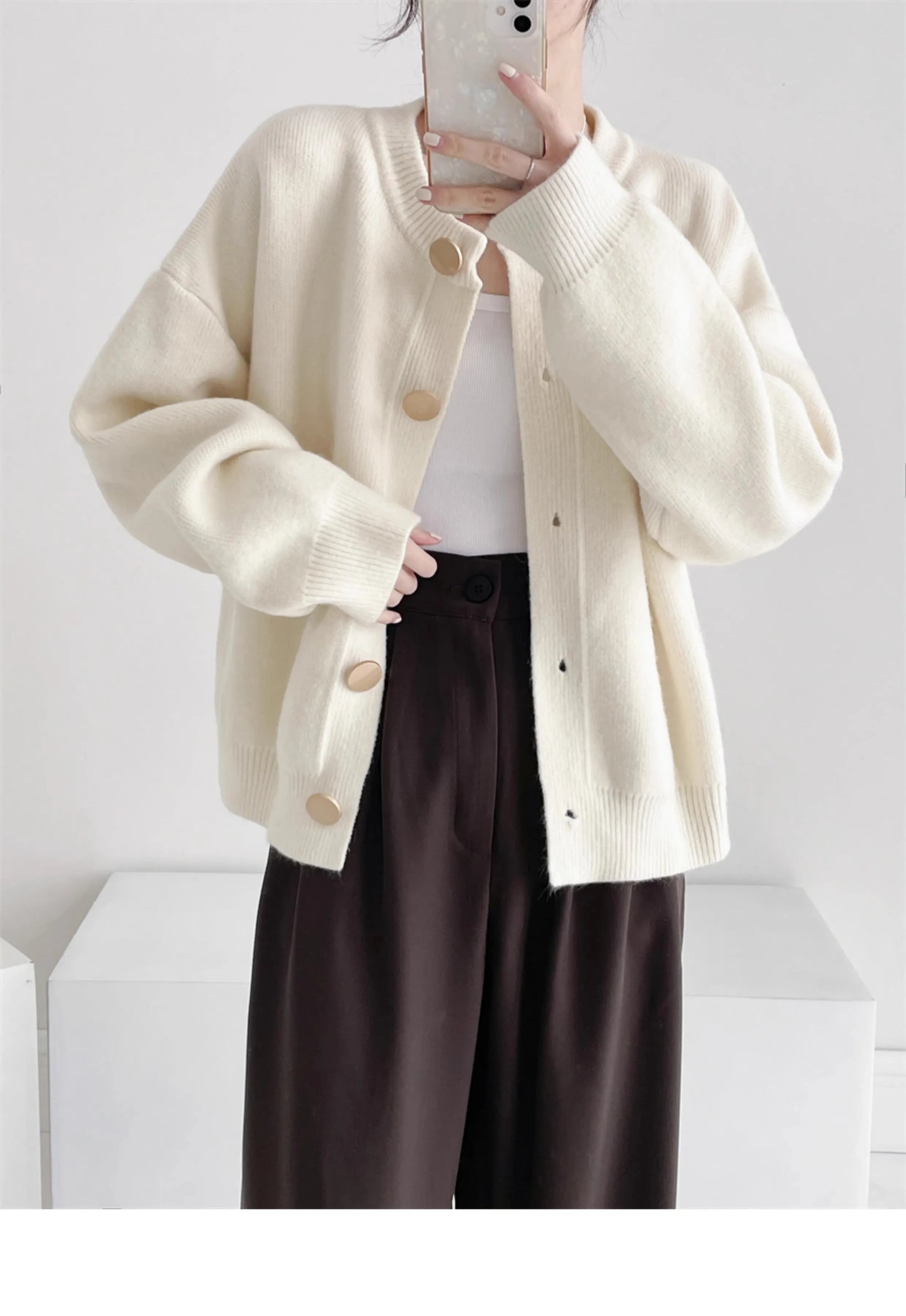 AOSSVIAO Strickjacke O-Ansatz - Größe L, Elastizität Hoch