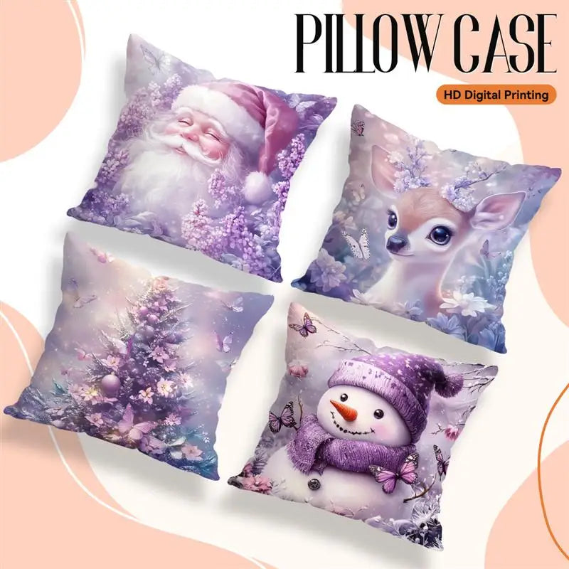 Purple Christmas Decoration Cushion Pillowcase Printed Polyester 45x45cm Throw Pillowcover Decorative Sofa Cushion Pillowslip