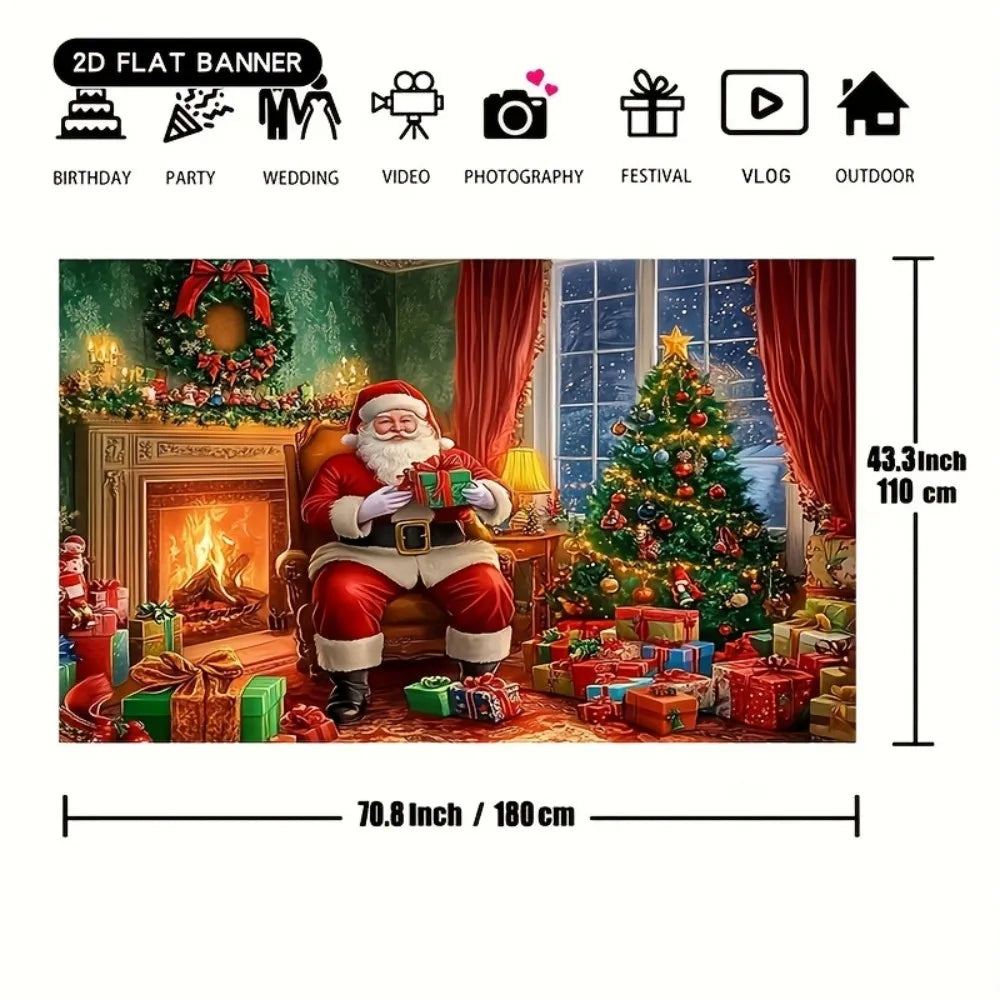 VIKAMA Christmas Tapestry Santa Claus Living Room Decorative Painting Banner Holiday Home & Office Wall Hanging
