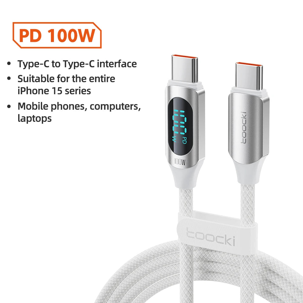 Toocki Typ-C Kabel PD 100W - 5A, USB-C zu USB-C Display