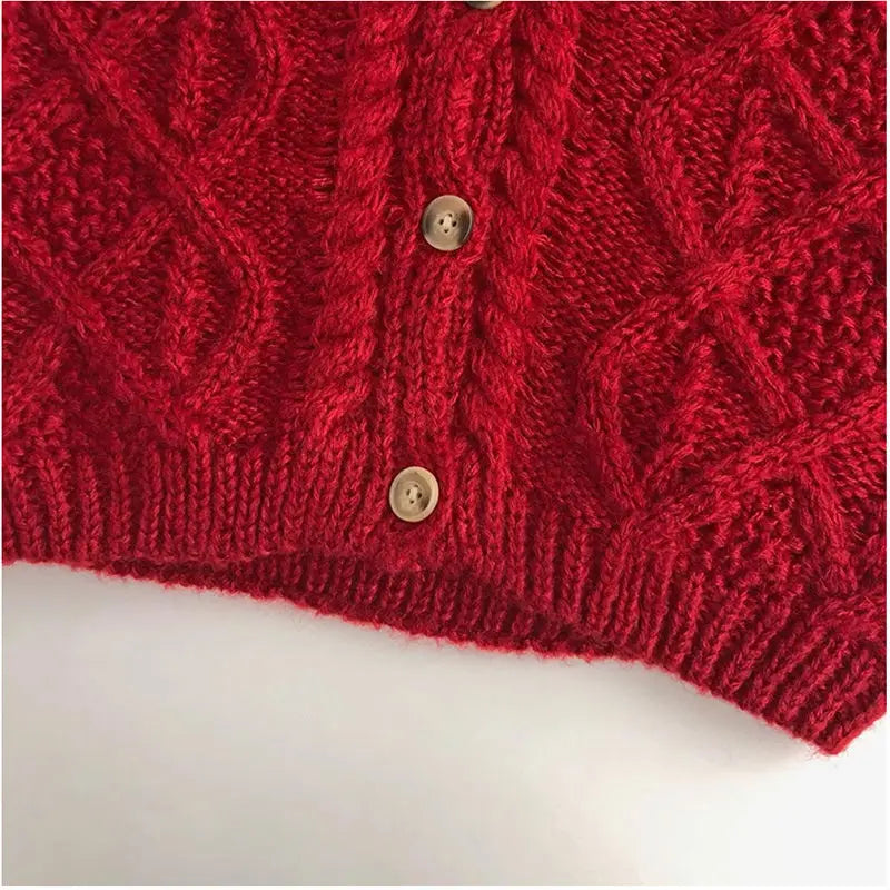 BabyStyle Strickjacke Mädchen Rundhals - Rot Gr.3-6 Unisex