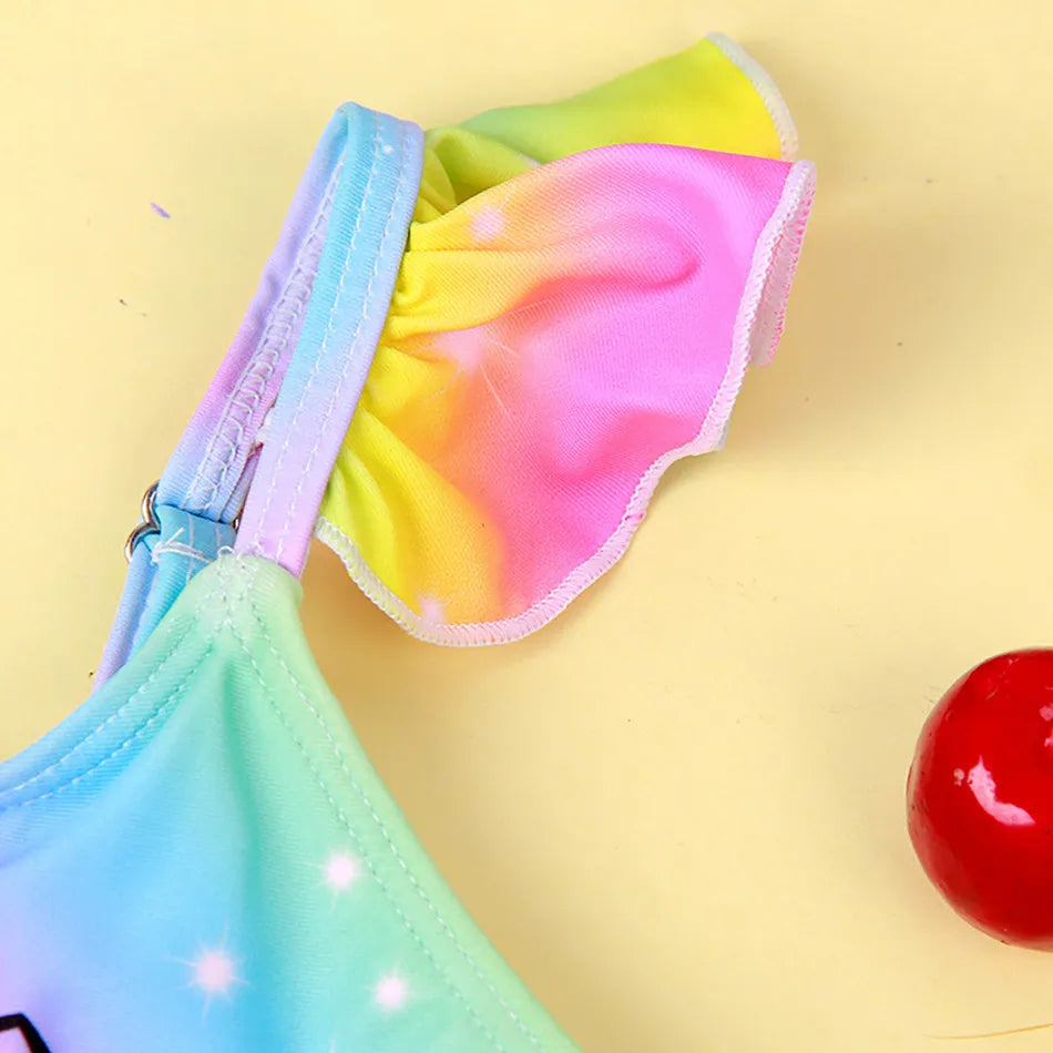 Mädchen-Badeanzug 2025: Einhorn Kinder Bademode Rüschen Strand Schwimmanzug - 2-teiliges Set Baby Geburtstag Badebekleidung 3-8 Jahre