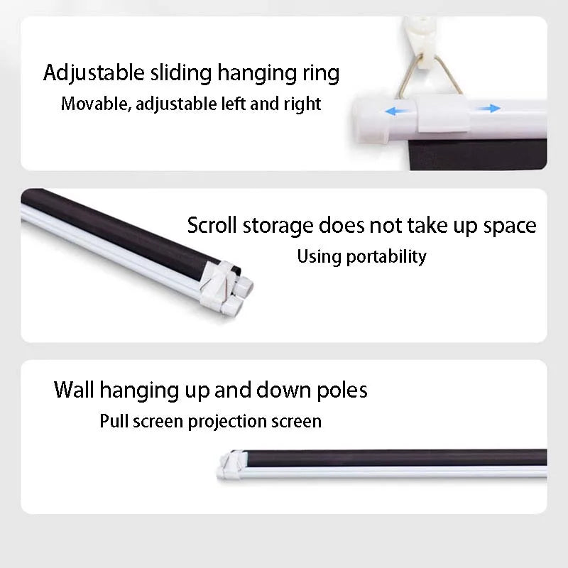 Thinyou 60inch 72inch 84inch 100 Inch 16:9 HD Projector Screen White Manual Pull Up Diagonal High-definition pantalla proyector