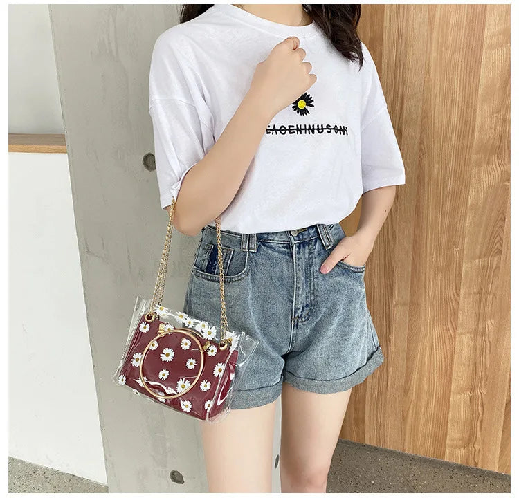 Fashion Crossbody Bags for Women Summer and Autumn New Daisy Print Pattern Jelly Women Bags One Shoulder Portable Female Handbag