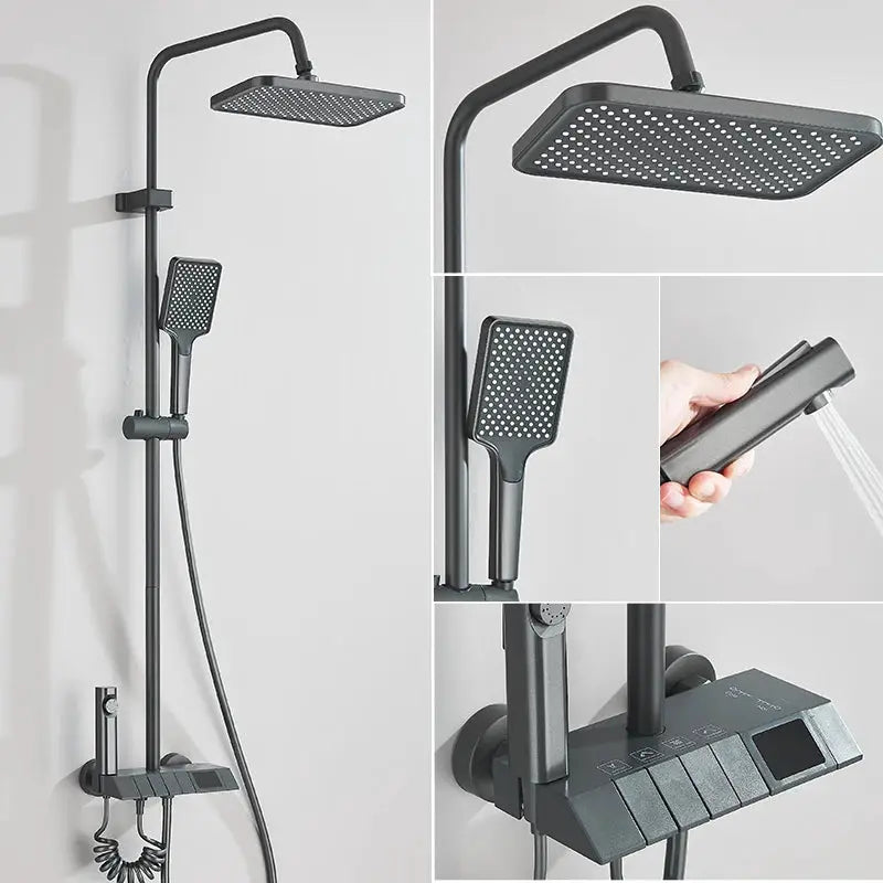 Smart Digital Display Duscharmatur Set Klavier Stil Regen Badezimmer System Grau Digital Mischbatterie Bidet Dusche by Golden Bridge Store