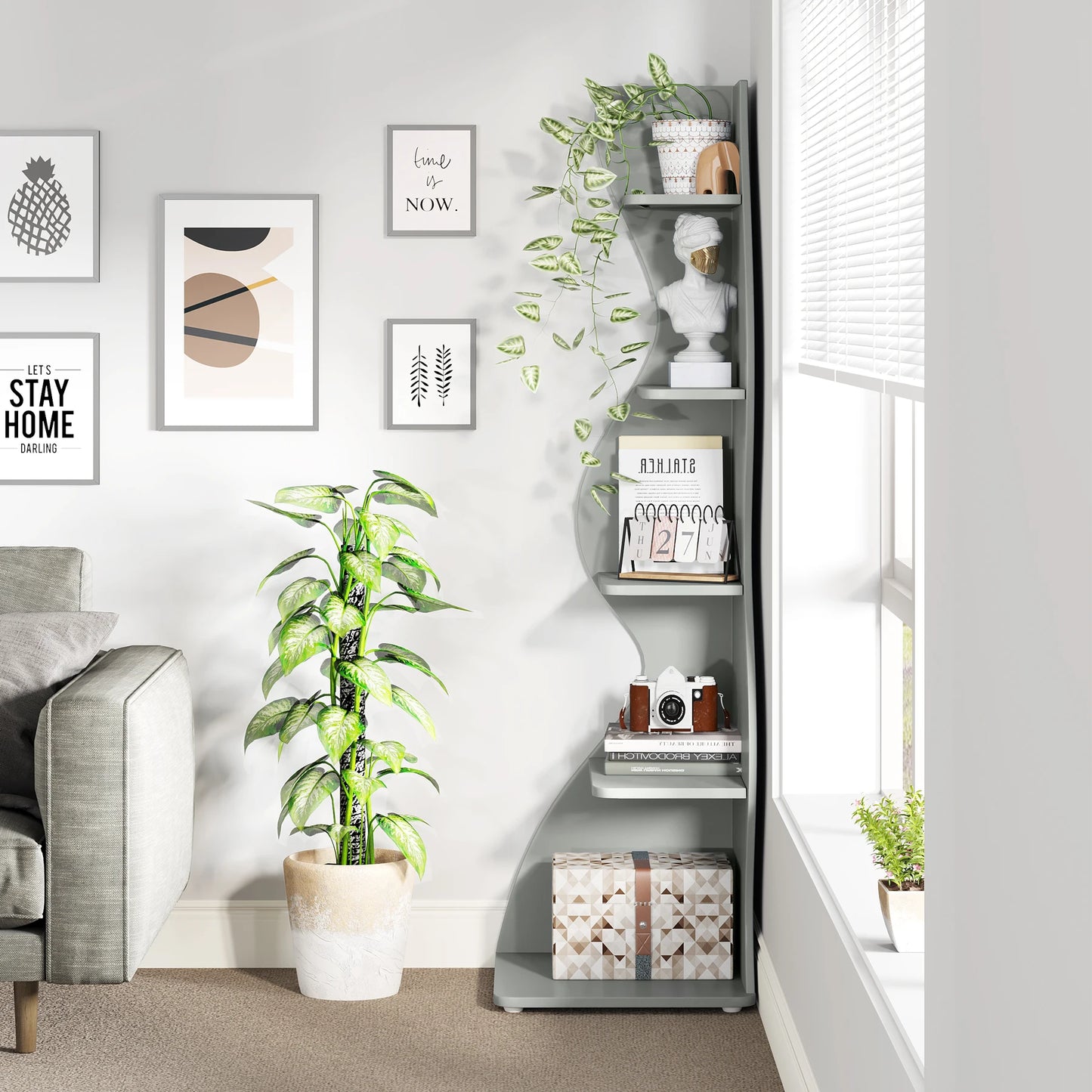 Tribesigns Bücherregal Eckregal 5-stufig Pflanzenständer Wohnzimmer