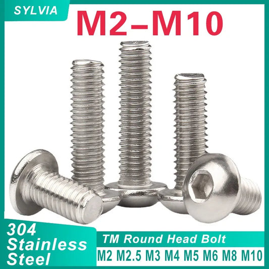 M2 M2.5 M3 M4 M5 M6 M8 M10 A2-70 304 Stainless SteelHexagon Hex Socket Head Button Allen Bolt Screw L=3 to 100mm ISO7380