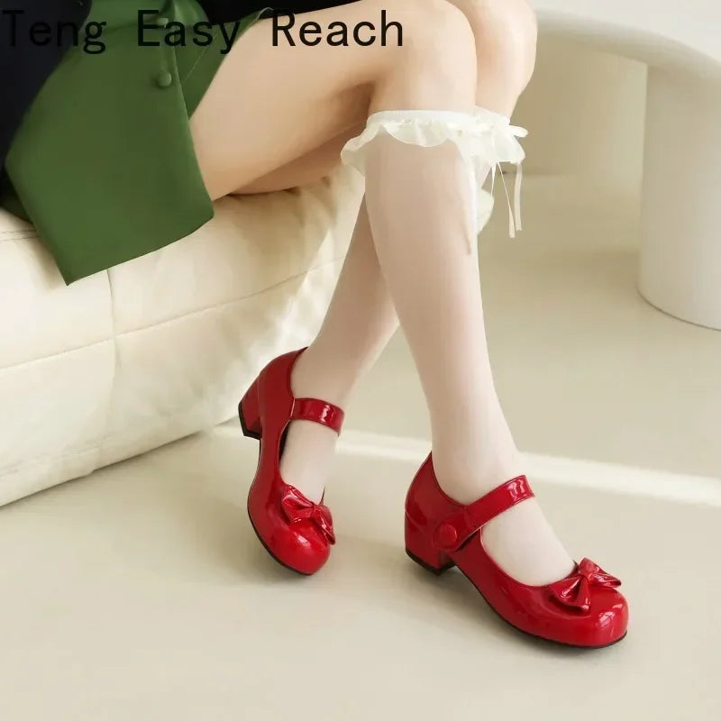 Frühling Mädchen Mary Jane Niedrige Absätze 2025 - Damen Schleife Party Platform Schuhe - Cosplay Lolita Schwarz Weiß Rot