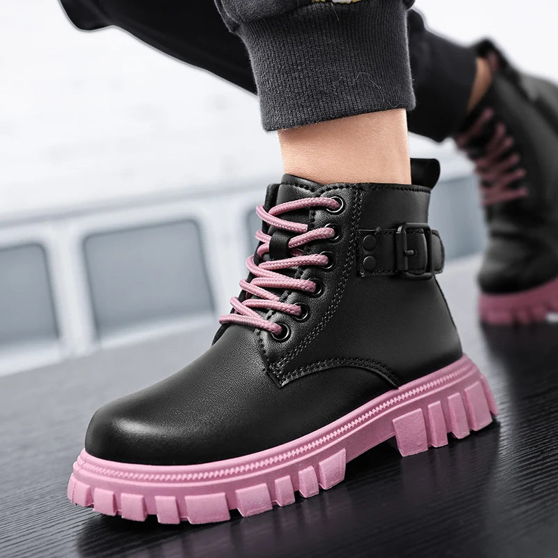 Herbst Mädchen Schnee Stiefel Mode Weiche Pu Leder Retro Britischen Stil Kinder Casual Schuhe Luxus Im Freien Nicht-slip Kinder stiefel