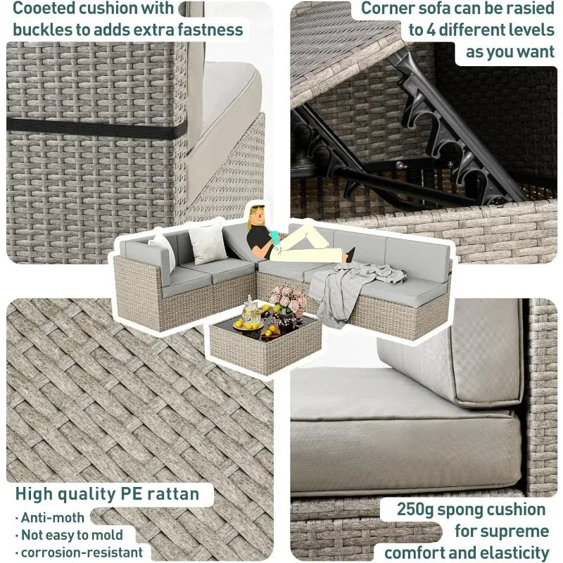 Patio Furniture Set, 7 Pieces Modular Outdoor Sectional, Patio Sectional Sofa Conversation Set, Rattan Sofa with Coffee Table