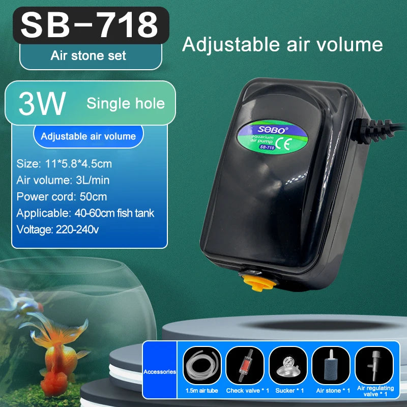 Pompă de aer silențioasă pentru acvariu TUNFAN SB988 - 12W, 220V, Ø0.5cm